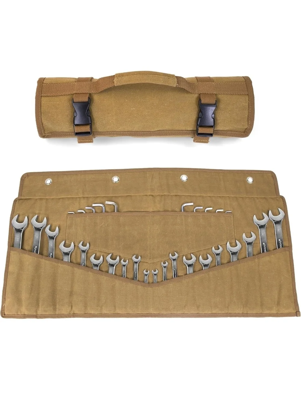 Canvas Tool Roll with Wrench Set - Khaki